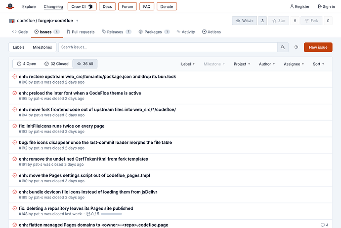 Issue list in CodeFloe Tide light